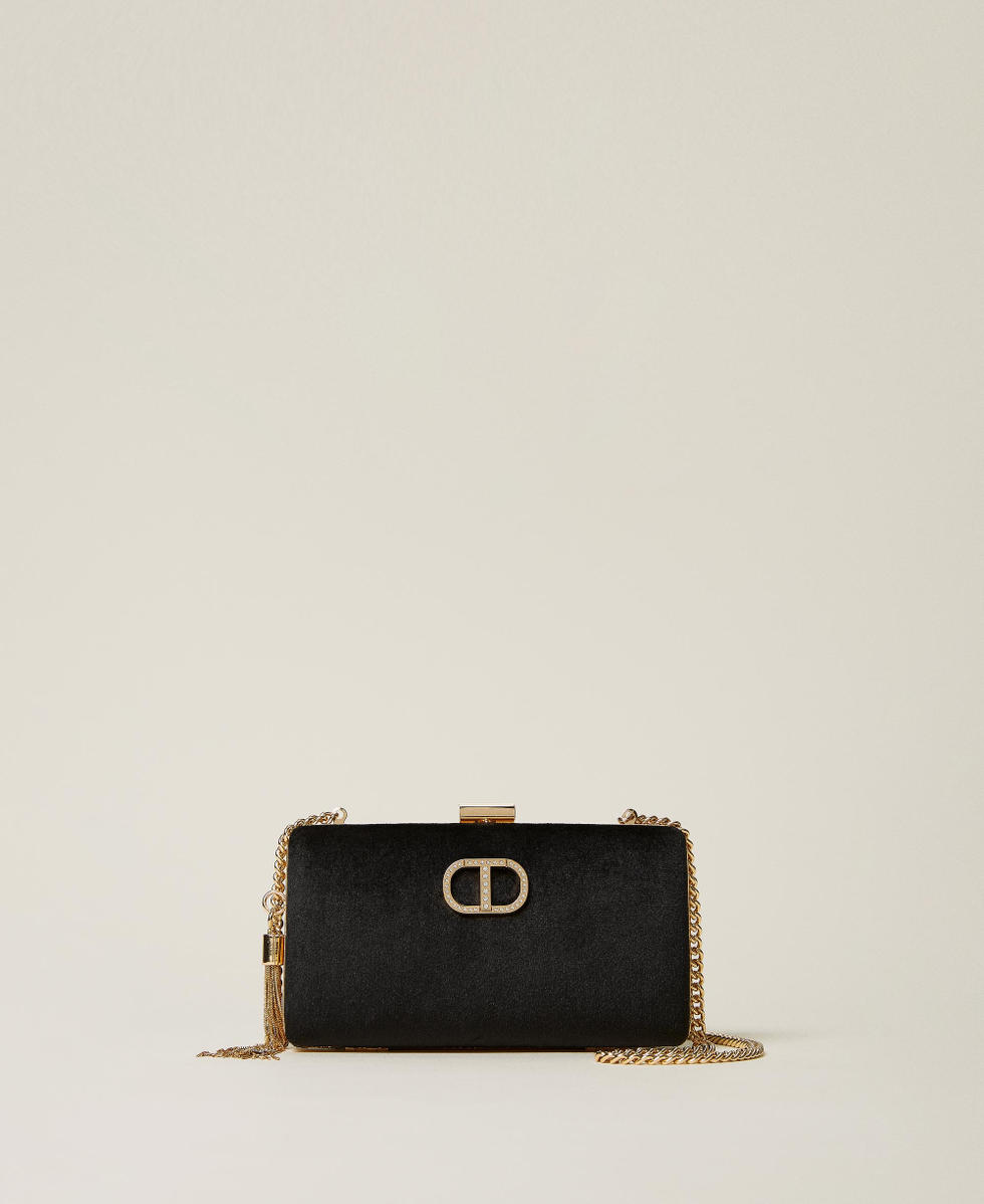 Borsa clutch in velluto con logo in strass Donna Nero TWINSET Milano