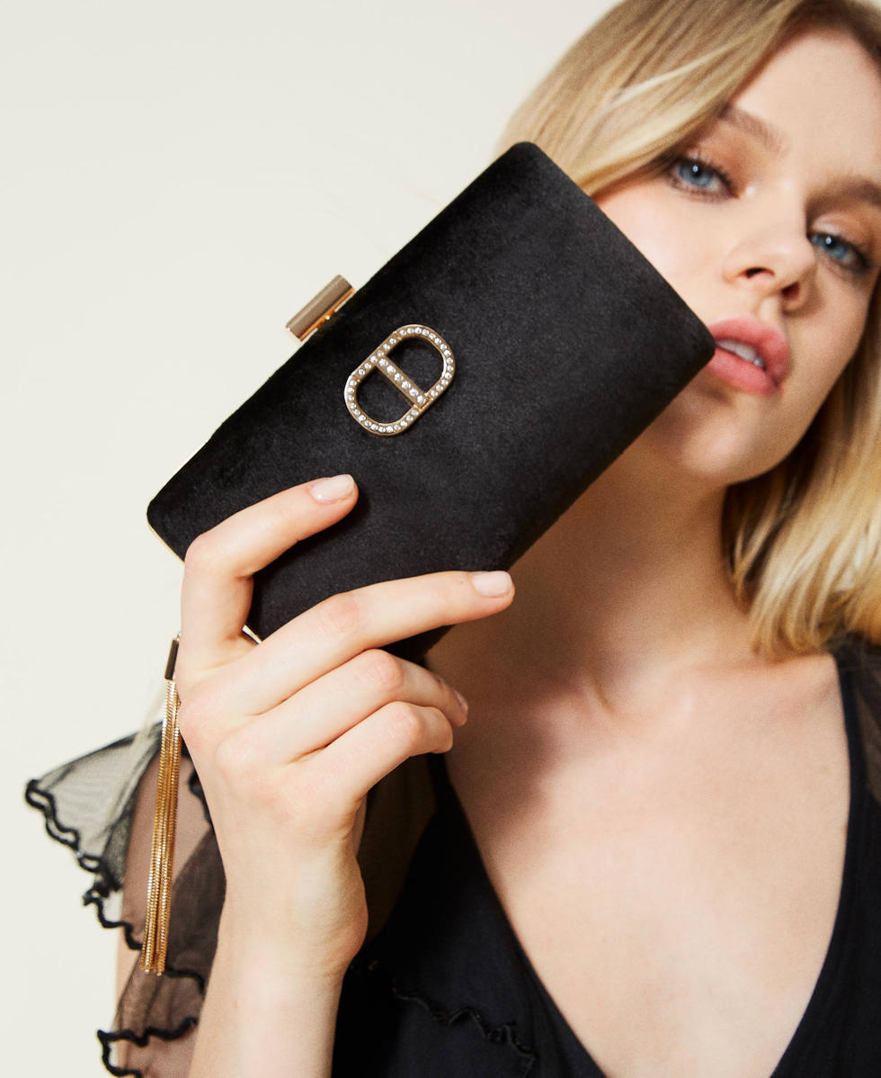 Borsa clutch in velluto con logo in strass Donna Nero TWINSET