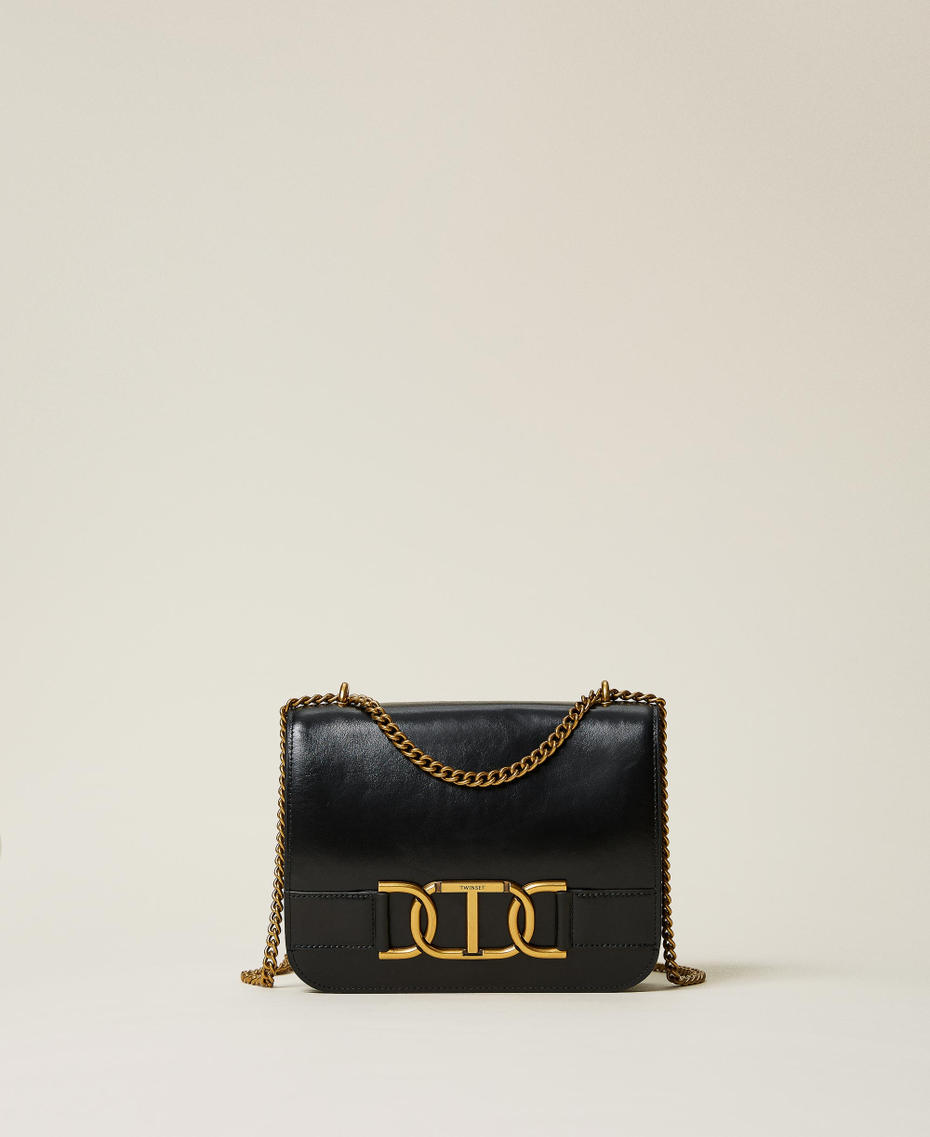 'Grace' leather shoulder bag with logo chain Black Woman 222TD8300-01