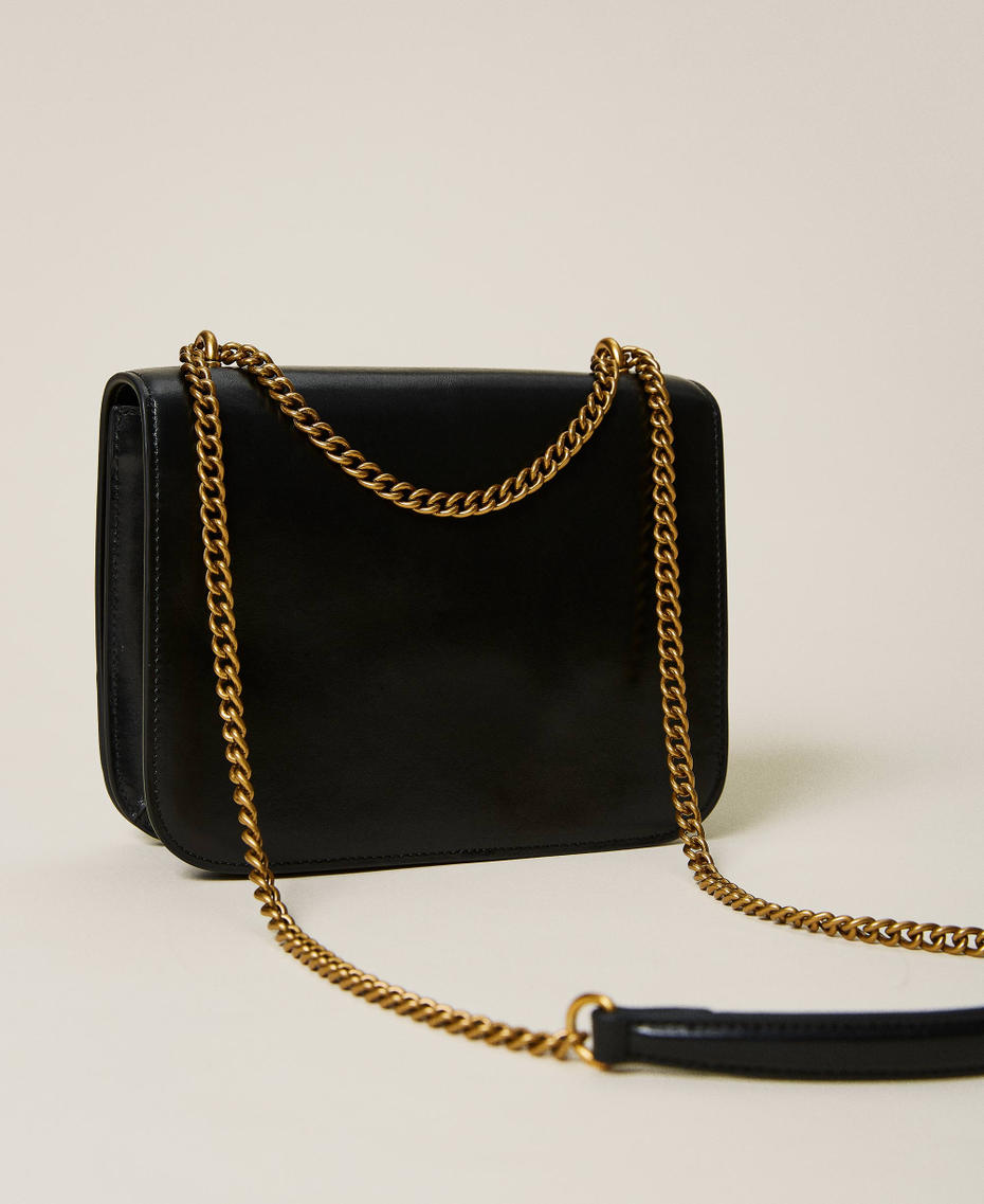 'Grace' leather shoulder bag with logo chain Black Woman 222TD8300-04