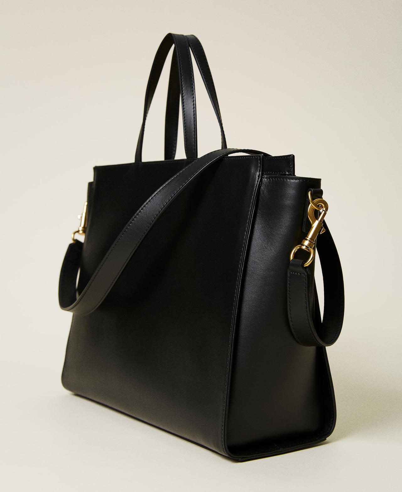 'Grace' leather shopper with logo chain Black Woman 222TD8302-03