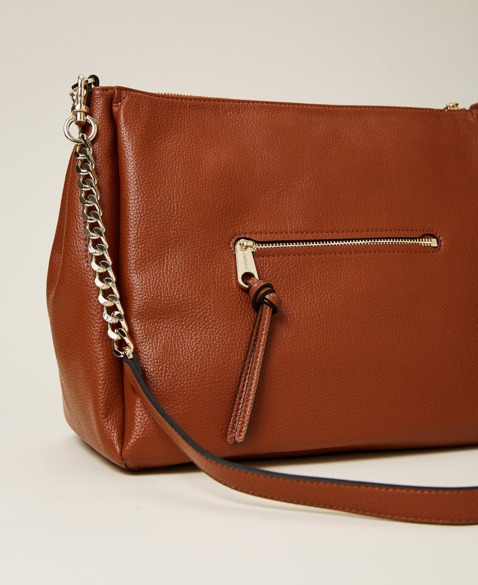 Hobo bag with Oval T charm Leather Brown Woman 222TD8322-04