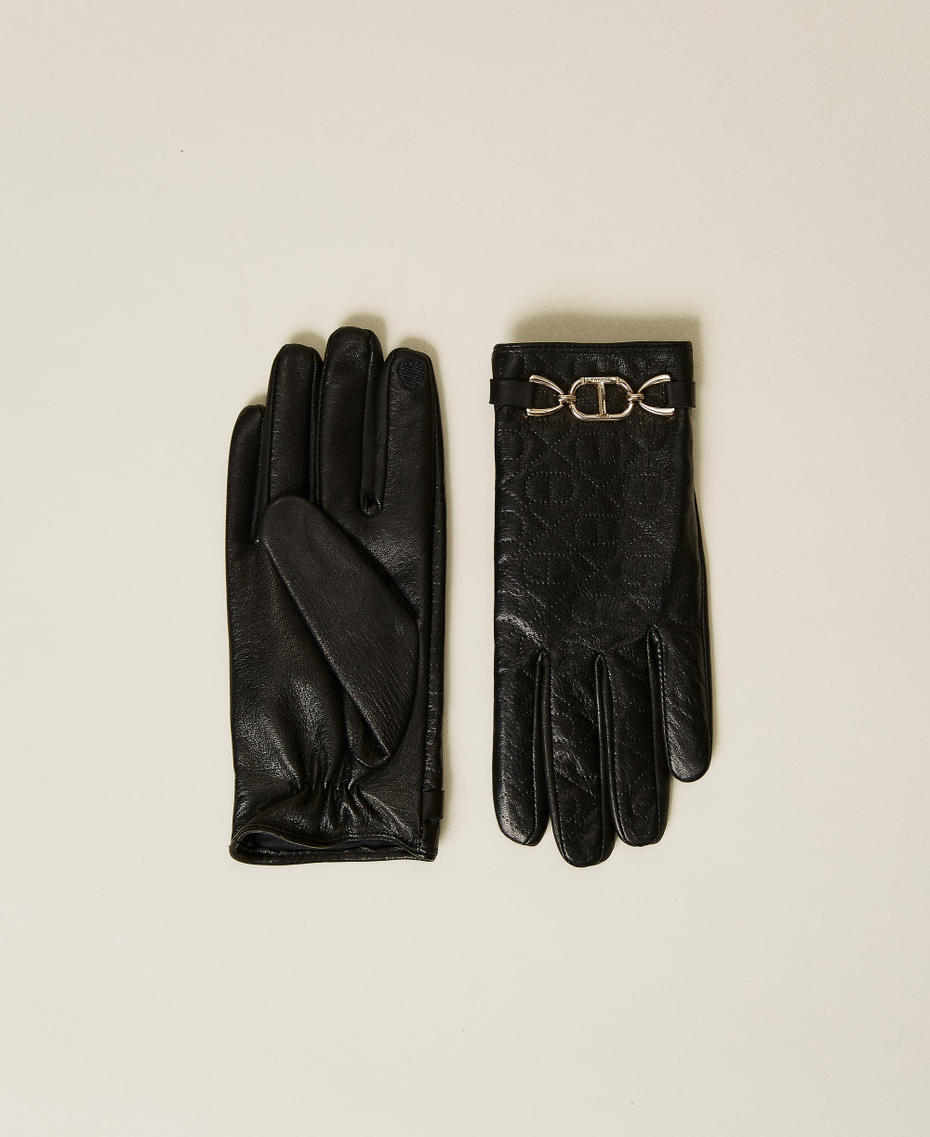 Handschuhe aus Leder mit „Oval T“-Trense Schwarz Frau 222TO5022_00006_01
