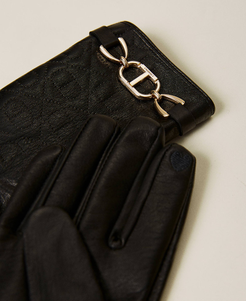 Handschuhe aus Leder mit „Oval T“-Trense Schwarz Frau 222TO5022-02