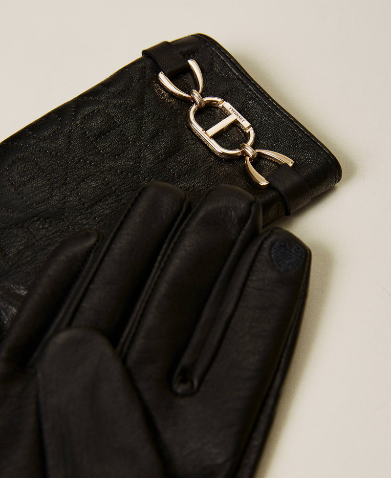 Handschuhe aus Leder mit „Oval T“-Trense Schwarz Frau 222TO5022_00006_02