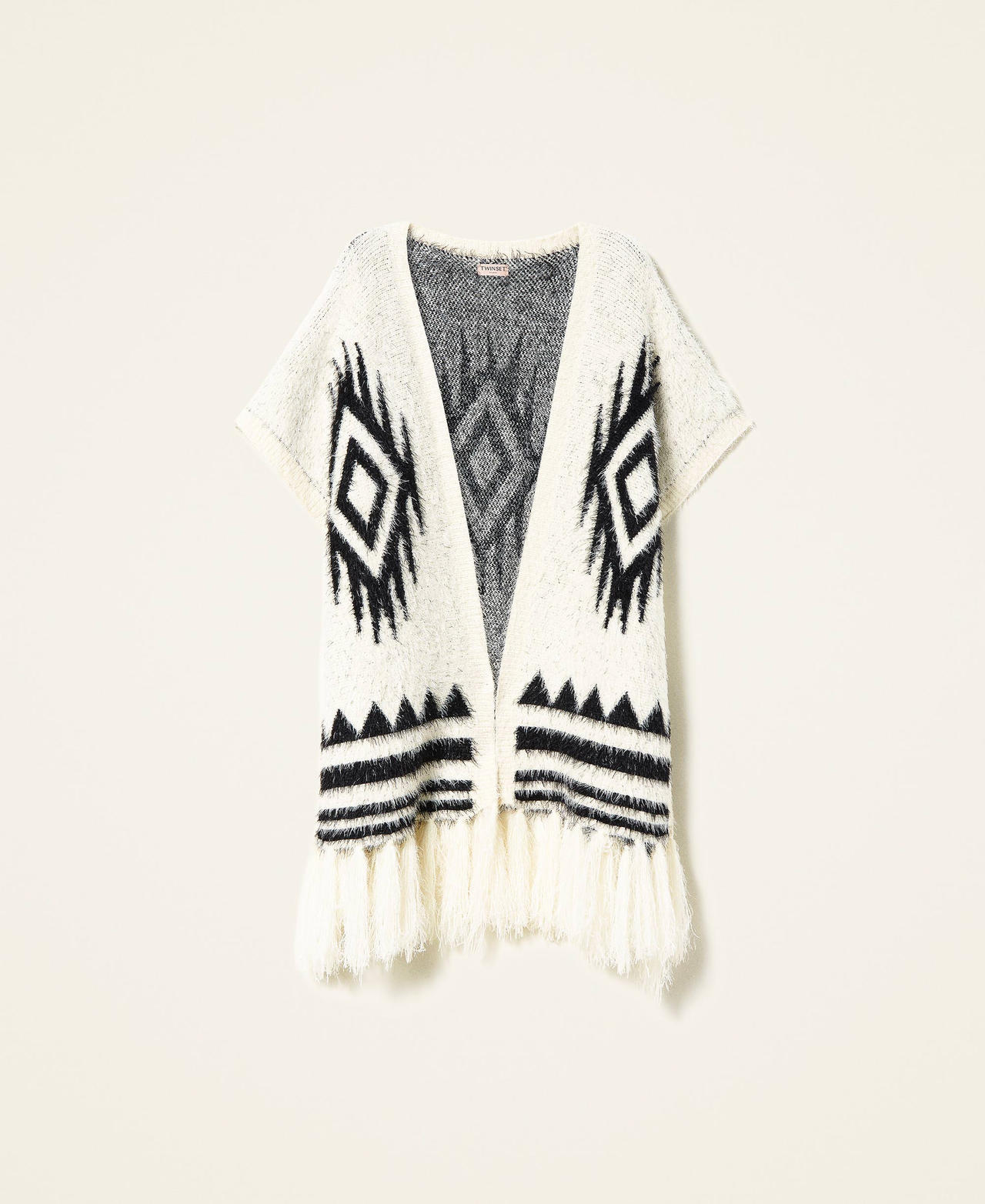 Poncho ouvert jacquard avec franges