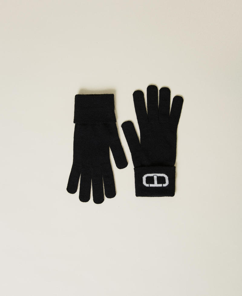 Трикотажные перчатки с логотипом Oval T Двухцветный Белый "Снег" / Черный женщина 222TO502F-01