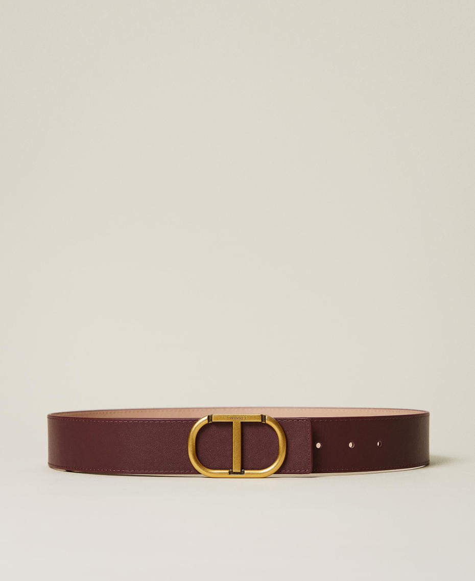 Reversible leather belt with logo Two-tone Grape / "Parisienne" Pink Woman 222TO5042-01