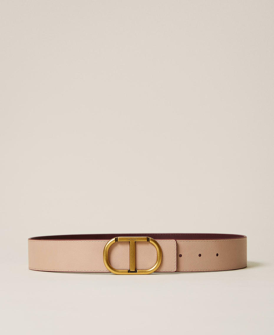 Reversible leather belt with logo