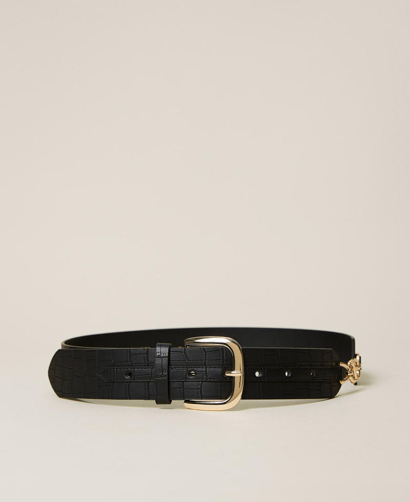 Crocodile print belt with clasp Black Crocodile Print Woman 222TO504F_10210_01