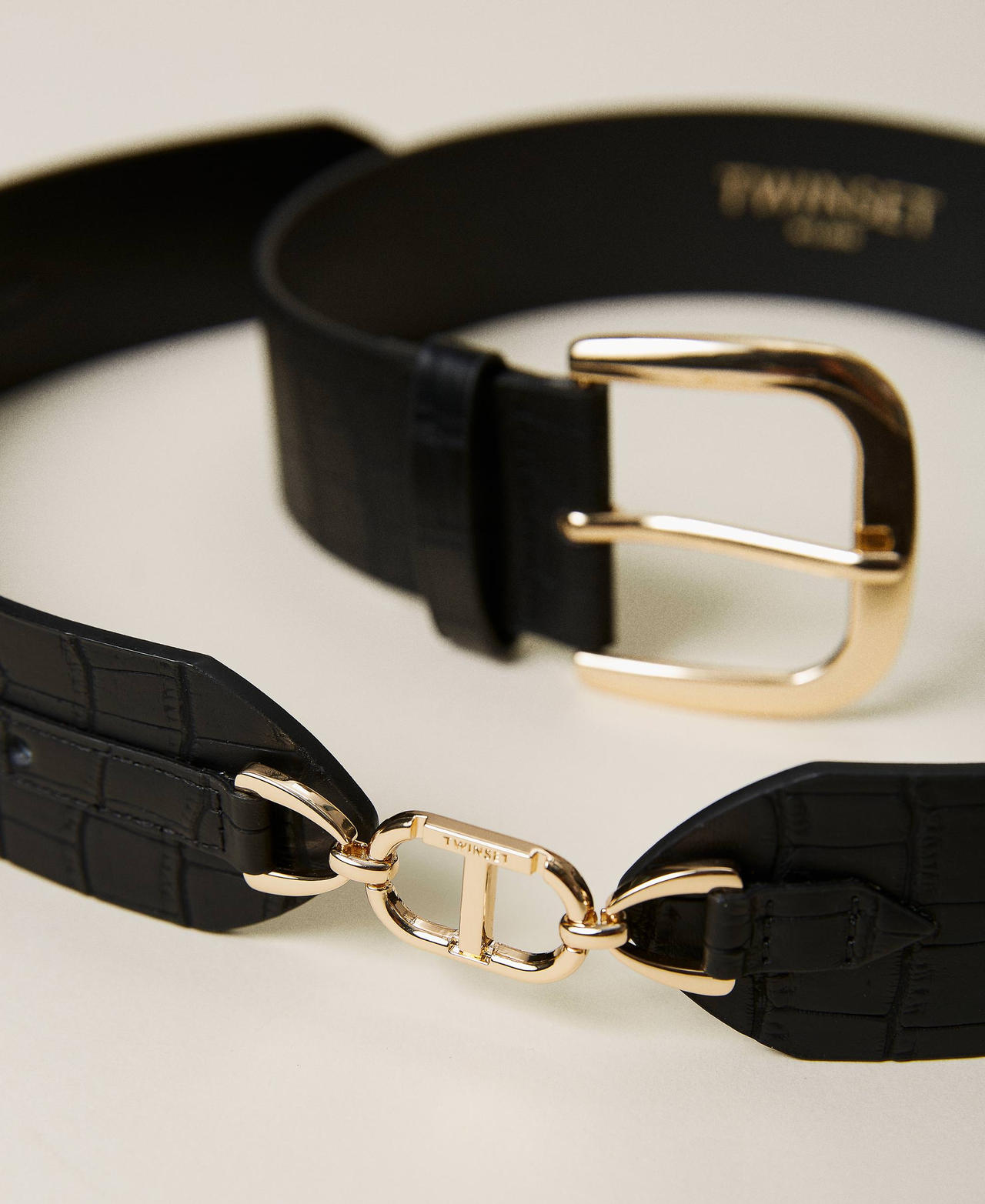 Crocodile print belt with clasp Black Crocodile Print Woman 222TO504F_10210_02