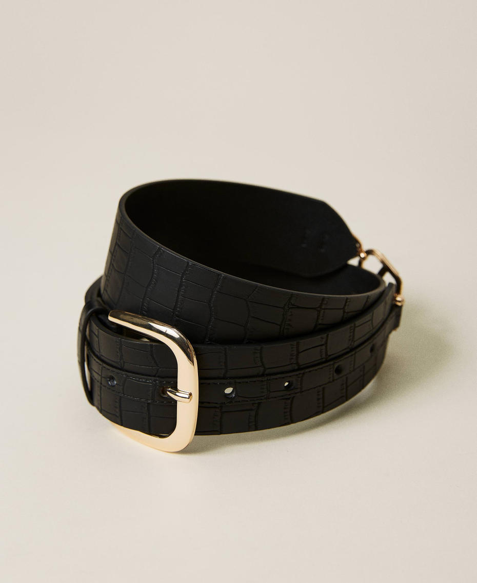 Crocodile print belt with clasp Black Crocodile Print Woman 222TO504F_10210_03