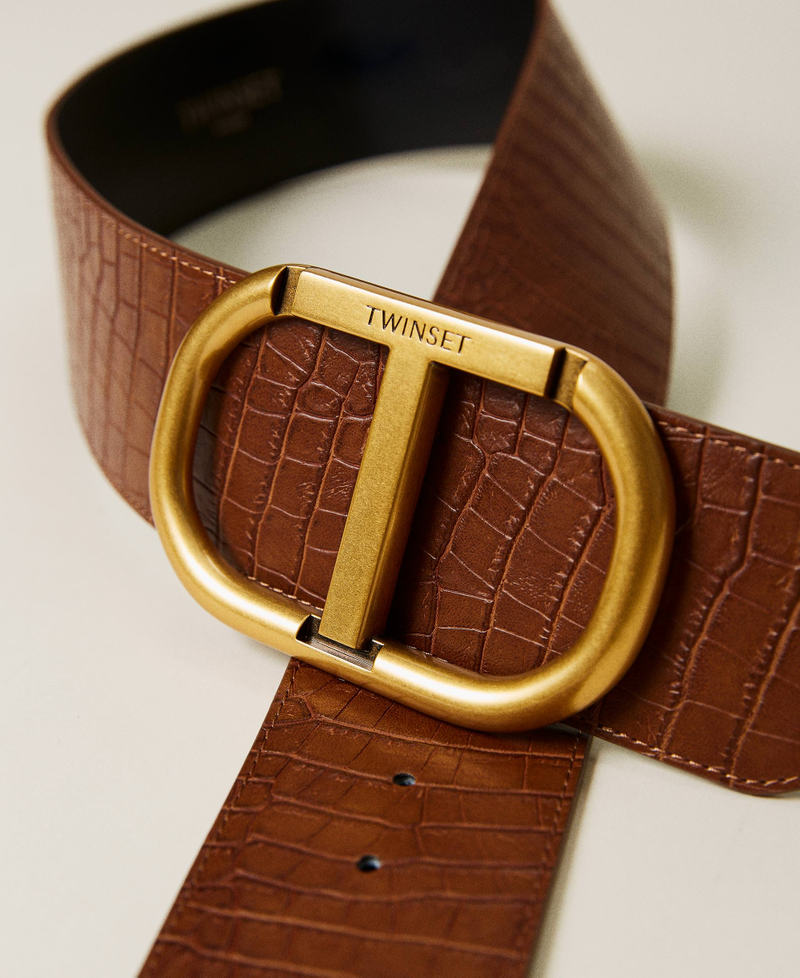Cintura con maxi logo Oval T Stampa Cocco Marrone "Argan Oil" Donna 222TO504G-02