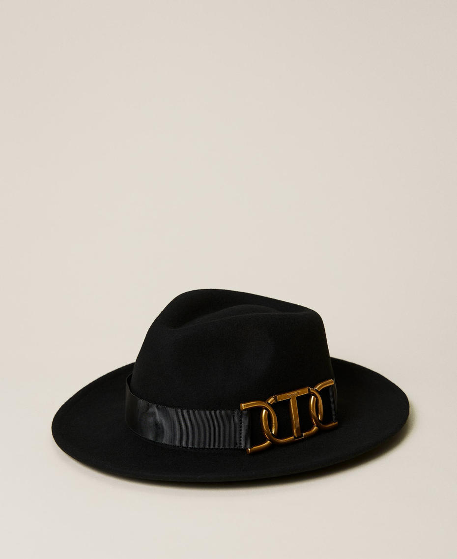 Sombrero de paño de lana con estribo Negro Mujer 222TO5053-01