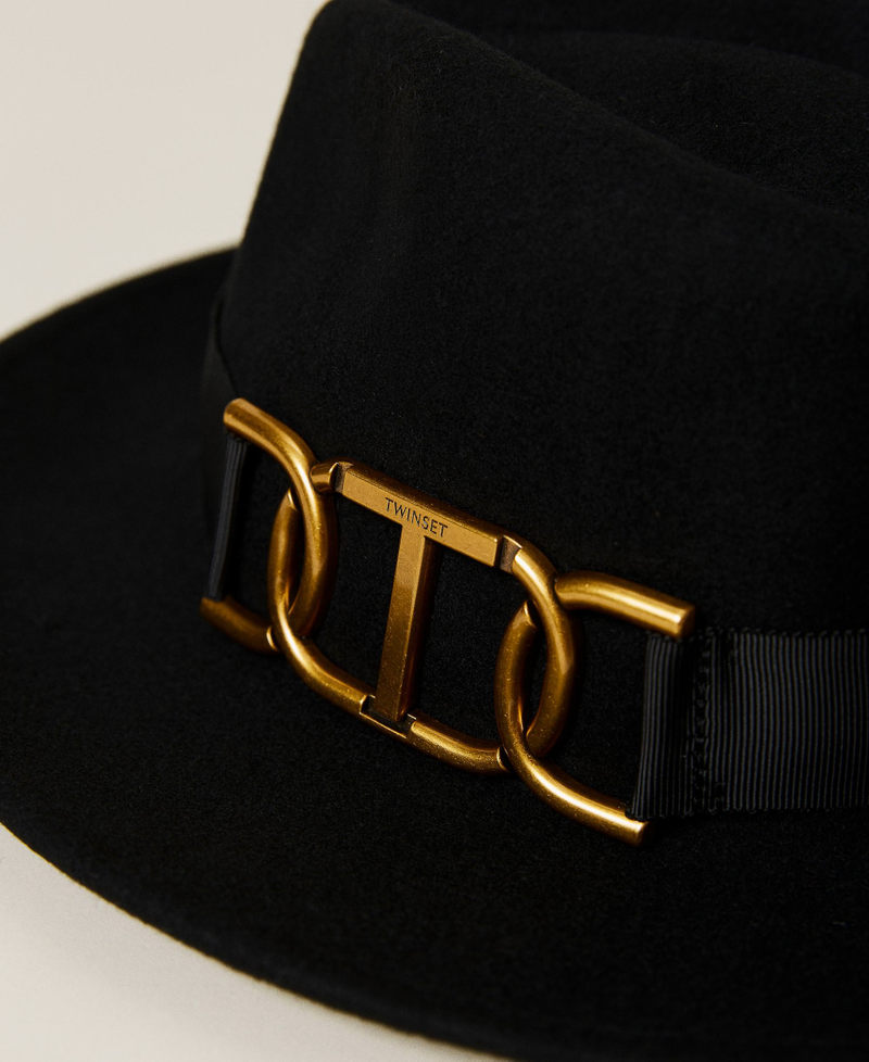 Chapeau en drap de laine avec barrette Noir Femme 222TO5053-02