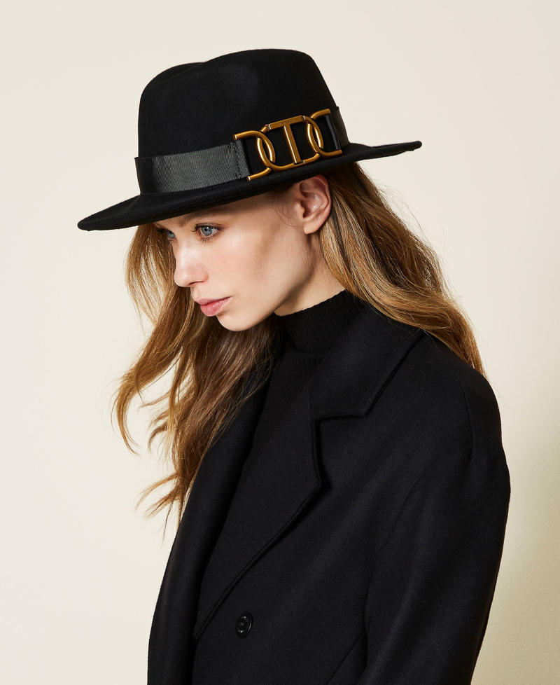 Chapeau en drap de laine avec barrette Noir Femme 222TO5053-0S