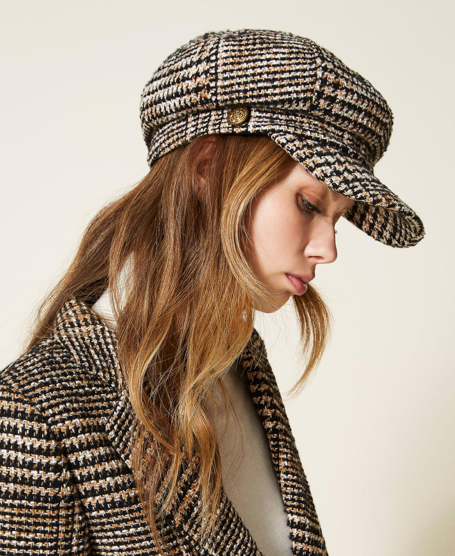 Houndstooth cap "Light Wood" Brown / Black Check Woman 222TO5056-0S