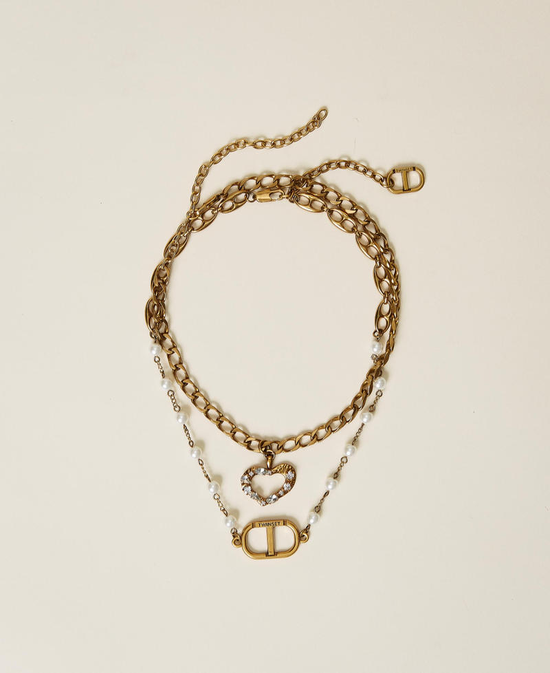 Halskette mit Strassherz und „Oval T“ „Kupfriges Altmessing“-Gold Frau 222TO5063-01