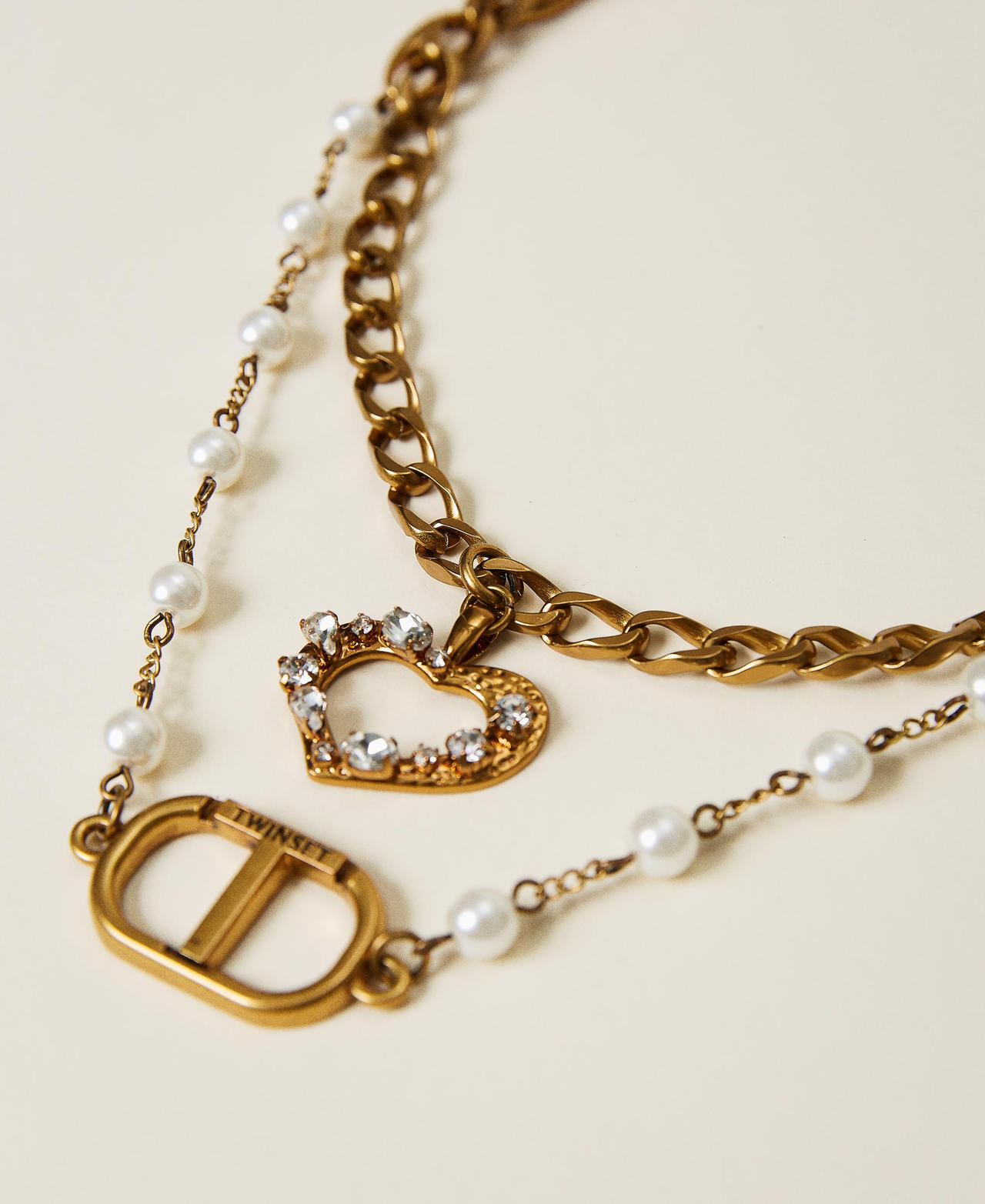 Ожерелье с сердечком из стразов и Oval T. Золотой "Состаренная медная латунь" женщина 222TO5063-02