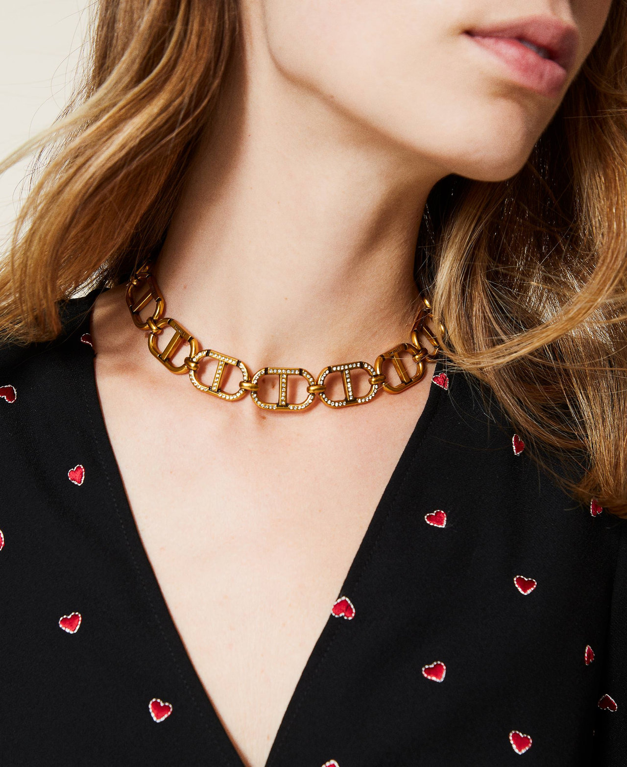 Choker with Oval T logo “Aged Coppery Brass” Gold Woman 222TO5064_04758_0S