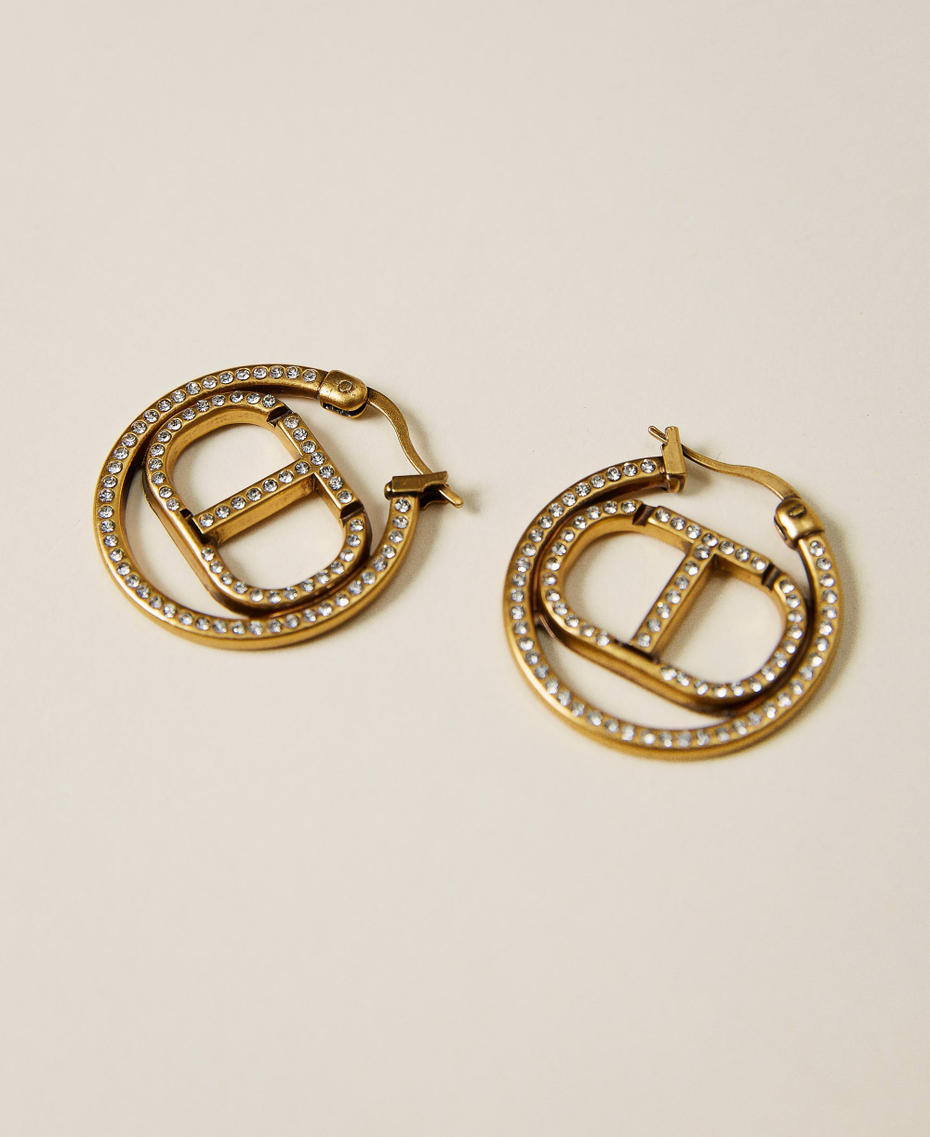 Boucles d’oreilles avec logo Oval T et strass Or « Laiton Vieilli Cuivré » Femme 222TO506K-01