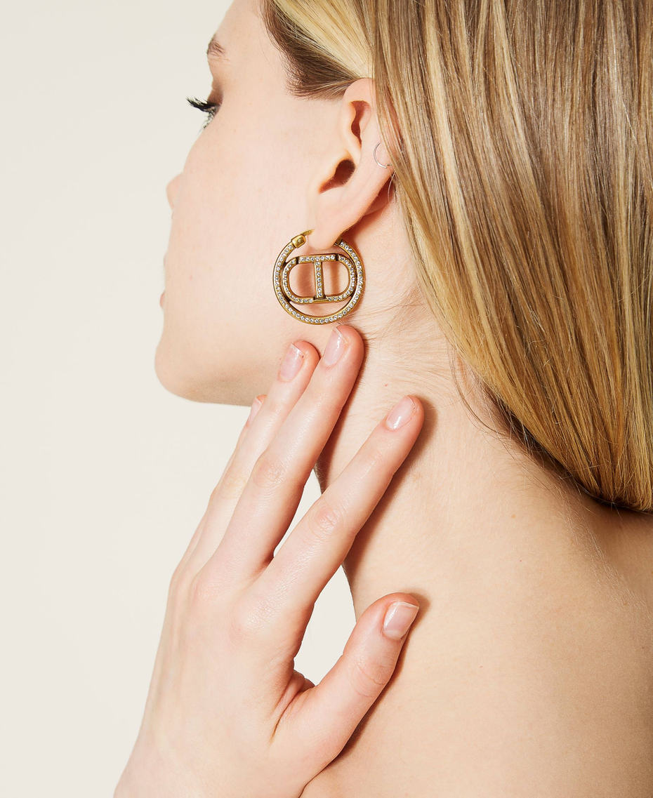 Earrings with Oval T logo and rhinestones
