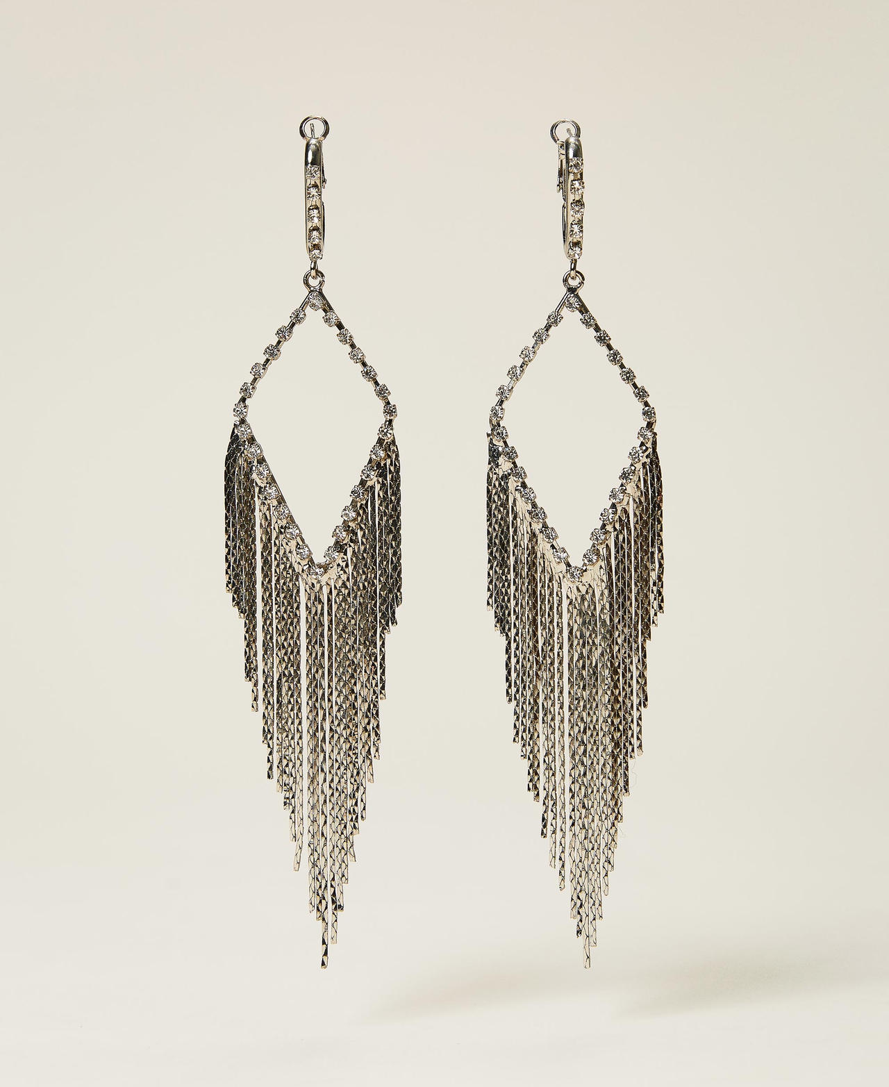 Earrings with fringes and rhinestones