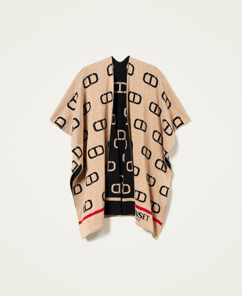 Reversible poncho with Oval T logo Two-tone "Light Wood" Beige / Black Woman 222TO5099-0S