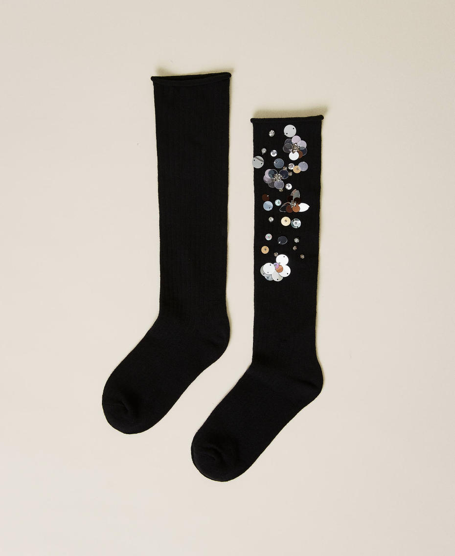 Socks with sequins and logo Black Woman 222TO5100_00006_01