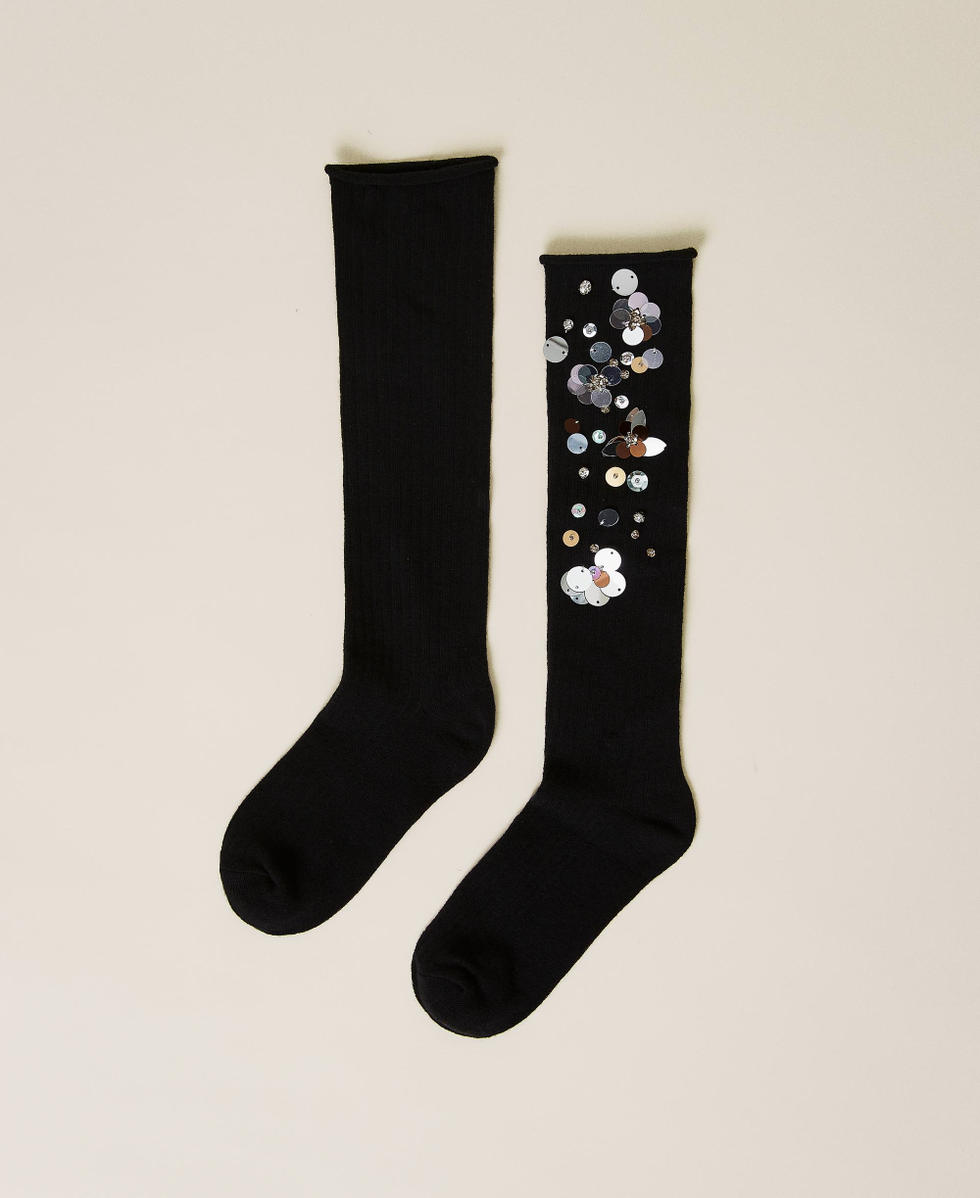 Socks with sequins and logo