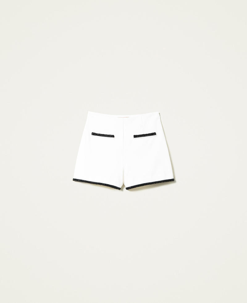 High waist shorts with handmade embroidery Bicolour "Snow" White / Black Woman 222TP2036-0S