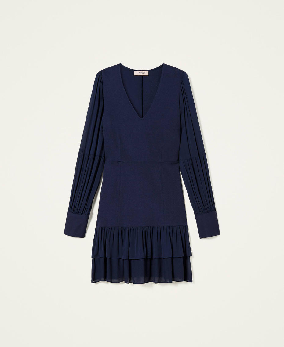 Kleid mit Einsätzen aus Georgette Midnight-Blau Frau 222TP2040-0S