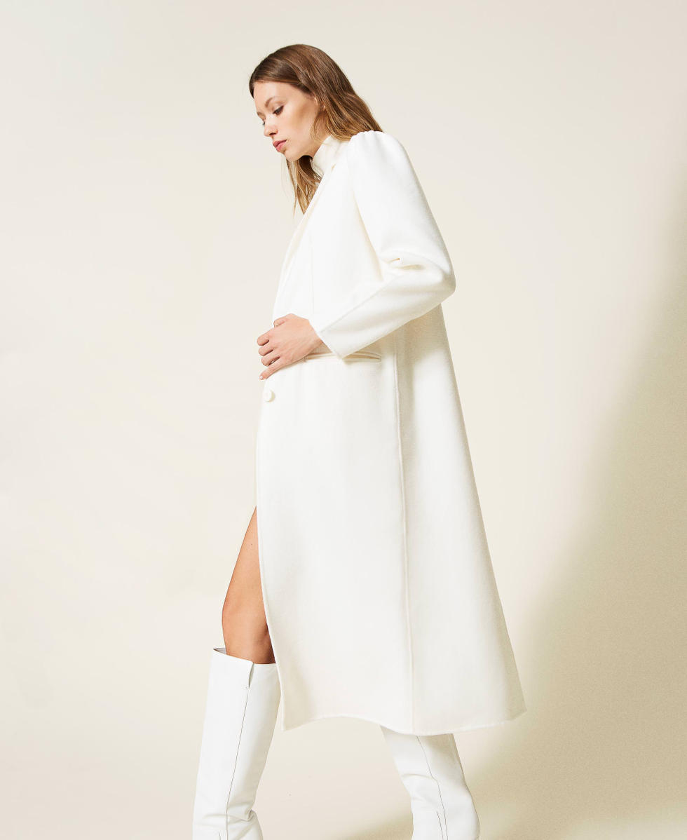 Doubled wool blend long coat Woman, White | TWINSET Milano