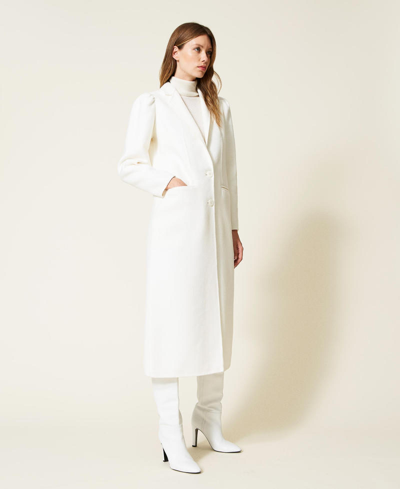 Langer Mantel aus Doppelgewebe aus Wollmischung Weiß Schnee Frau 222TP2051-03