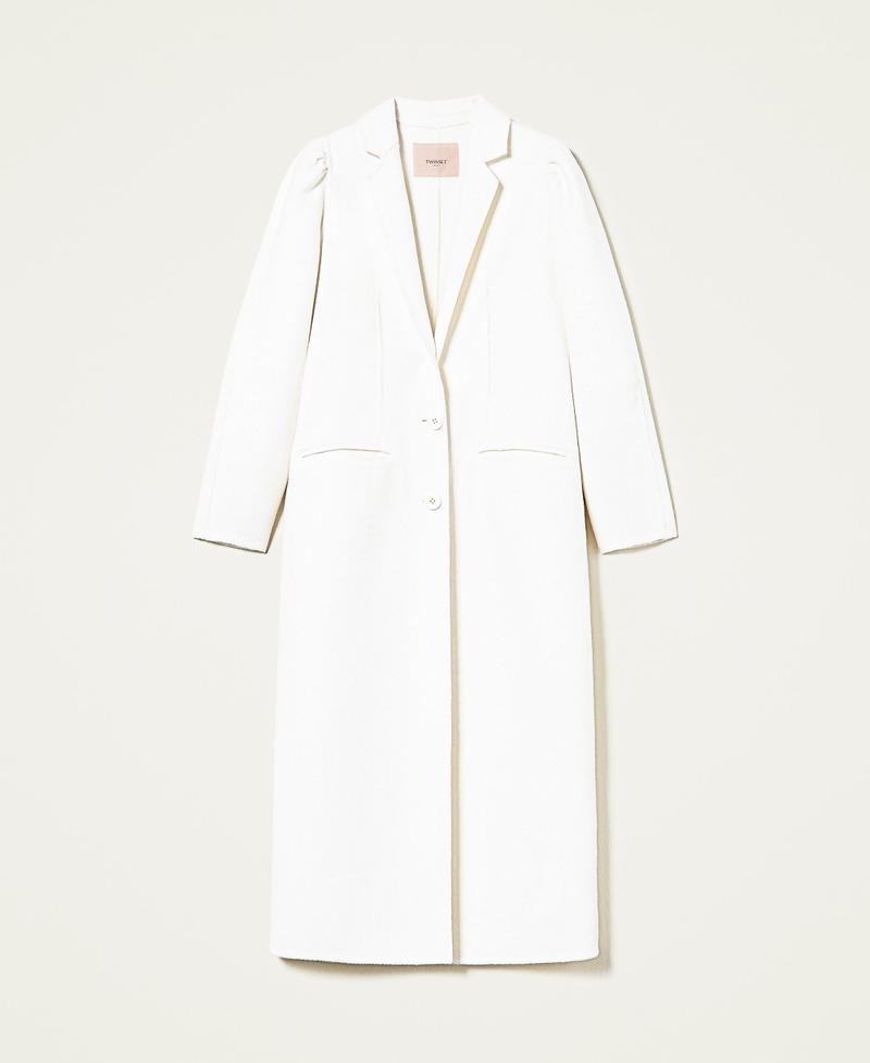 Langer Mantel aus Doppelgewebe aus Wollmischung Weiß Schnee Frau 222TP2051-0S