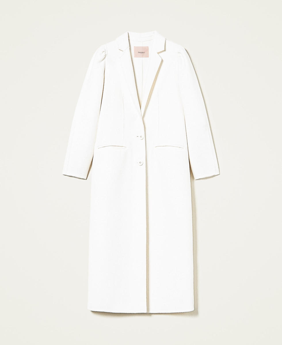 Doubled wool blend long coat Woman, White | TWINSET Milano