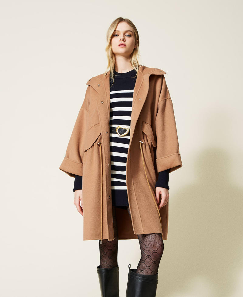 Doubled wool blend cloth parka coat