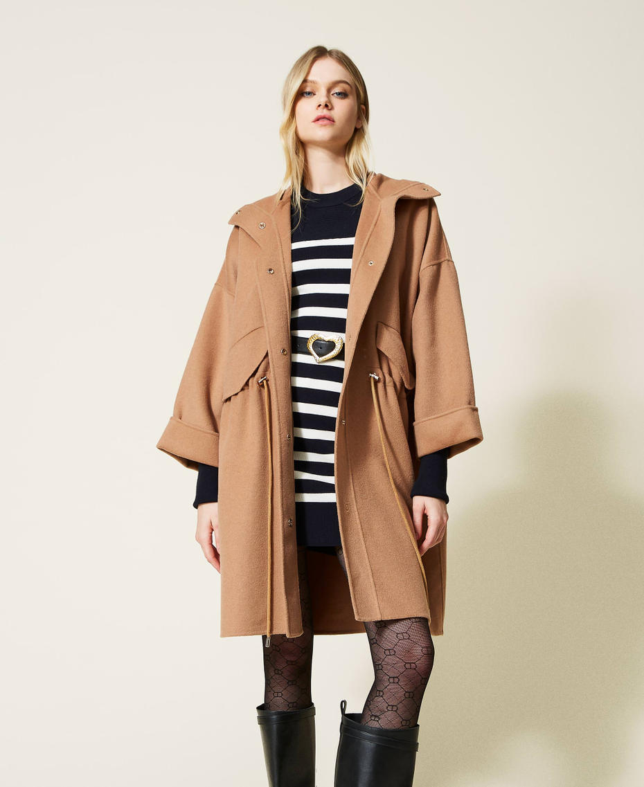 Doubled wool blend cloth parka coat