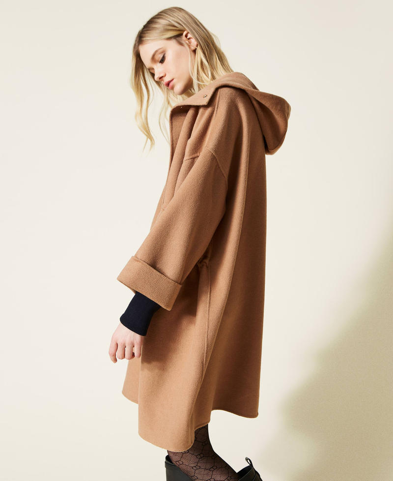 Doubled wool blend cloth parka coat "Dune" Beige Woman 222TP2052-02
