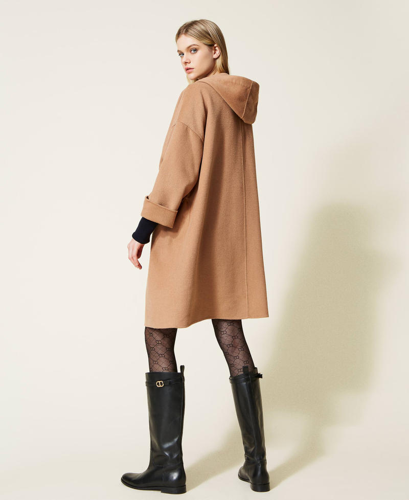 Doubled wool blend cloth parka coat