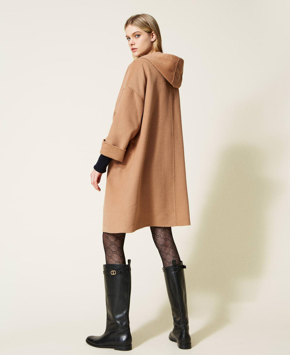 Doubled wool blend cloth parka coat