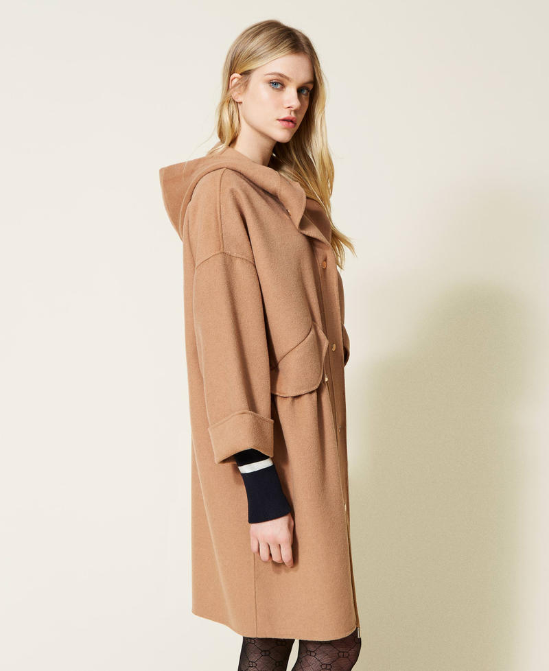 Doubled wool blend cloth parka coat "Dune" Beige Woman 222TP2052-04