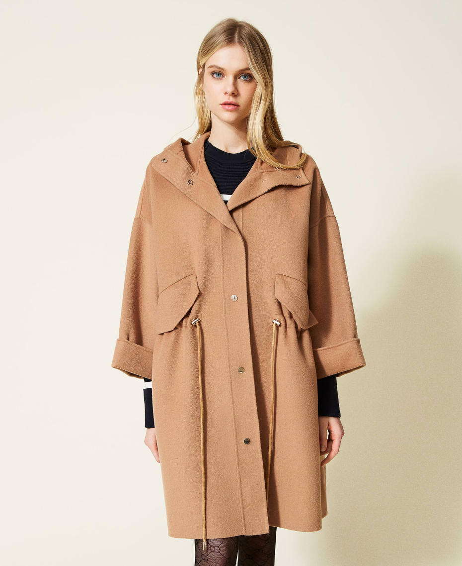 Doubled wool blend cloth parka coat