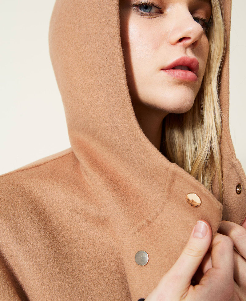 Doubled wool blend cloth parka coat