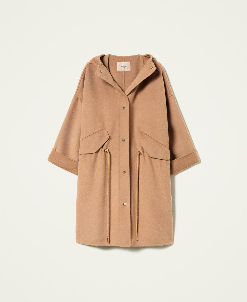 Doubled wool blend cloth parka coat Woman Beige TWINSET Milano