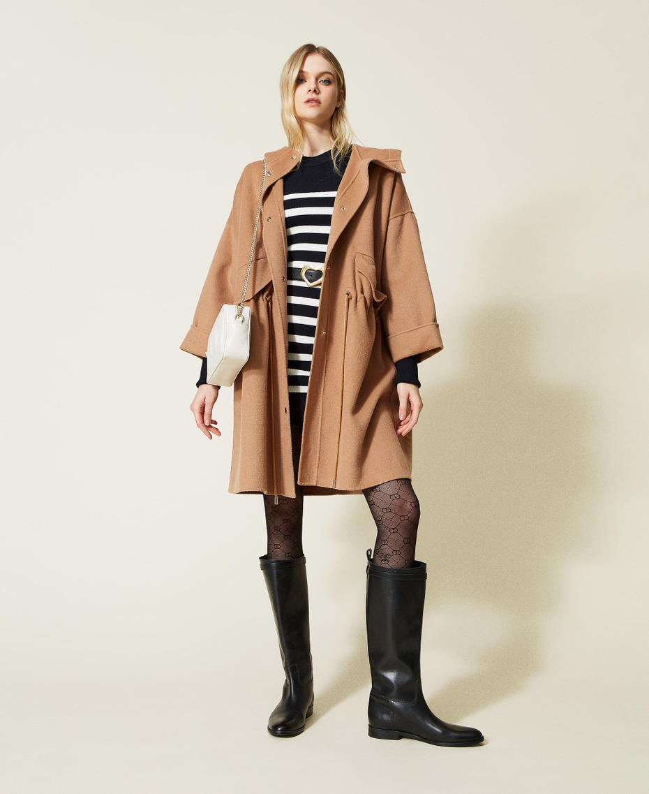 Doubled wool blend cloth parka coat