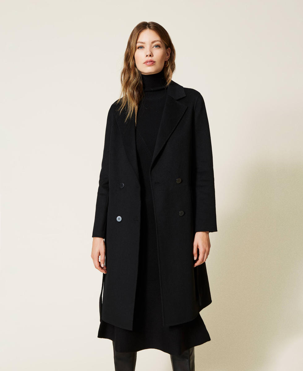 Doubled wool blend cloth coat Woman, Black | TWINSET Milano