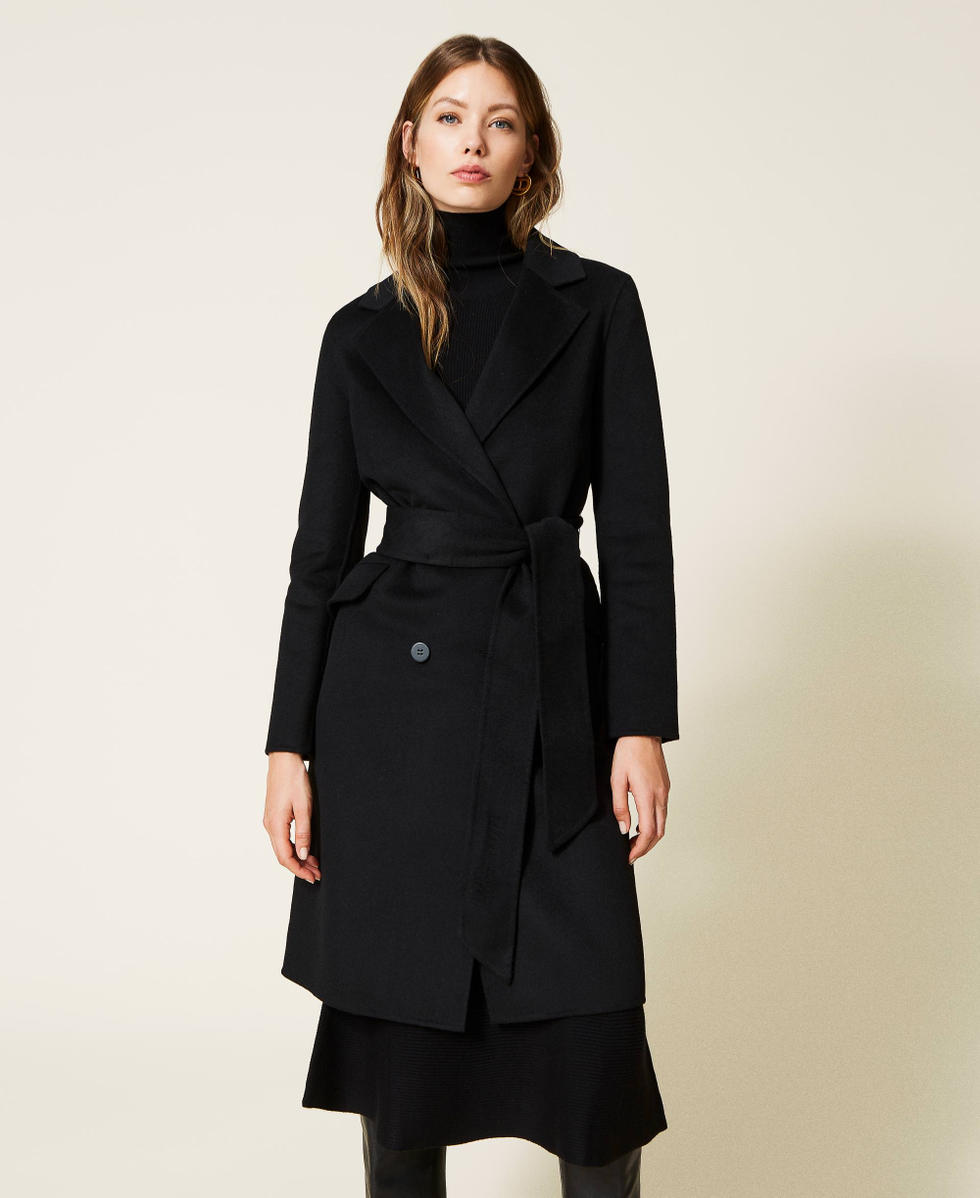 Abrigo mezcla de lana doble Mujer, Negro | TWINSET Milano