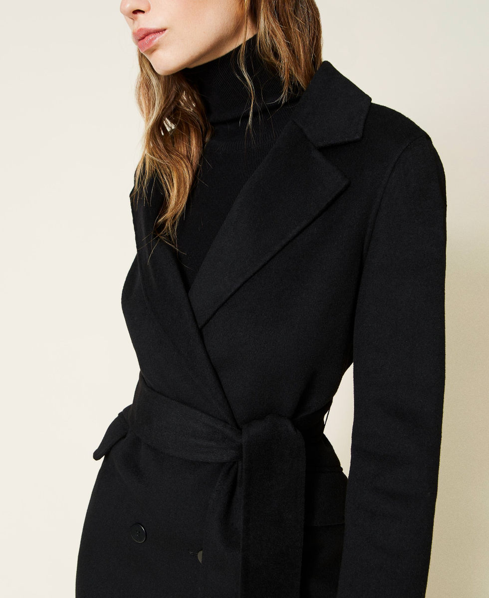 Doubled wool blend cloth coat Woman, Black | TWINSET Milano