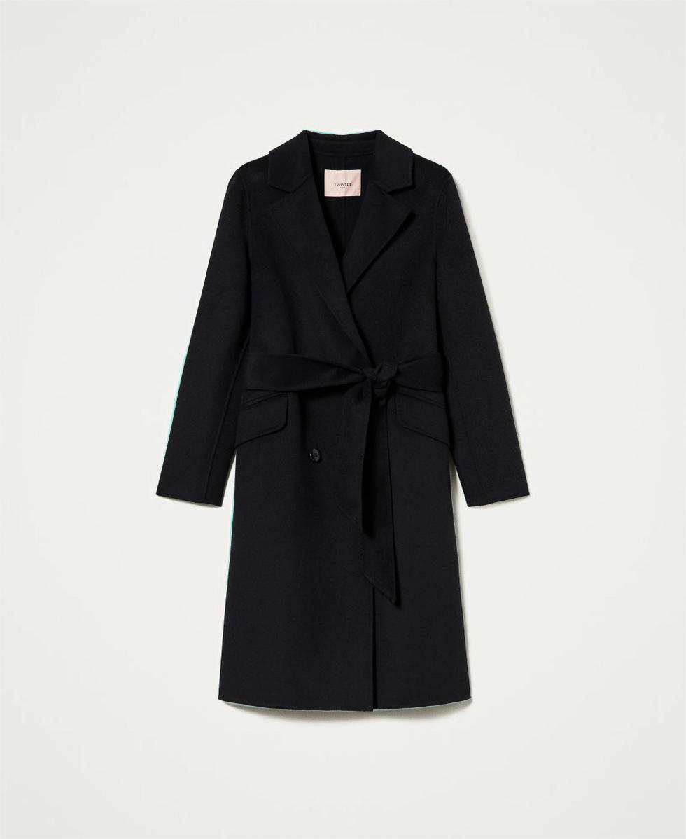Doubled wool blend cloth coat Woman, Black | TWINSET Milano